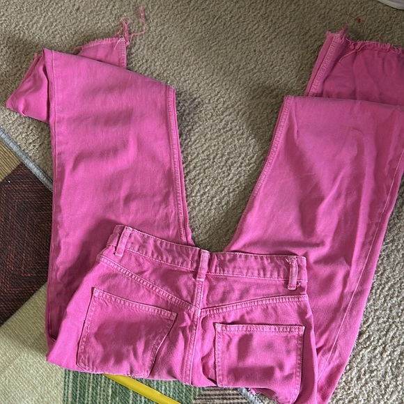 Zara The Boogie Pant High Rise Wide Leg Raw Hem Jeans Pink Sz 6 - Picture 10 of 10